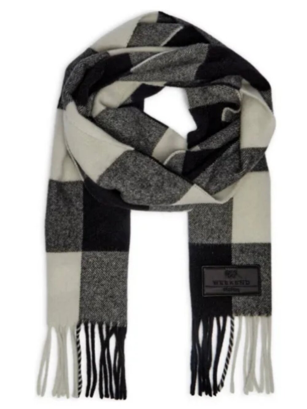 Weekend Max Mara Ora Check Plaid 100% Virgin Wool Fringe Scarf